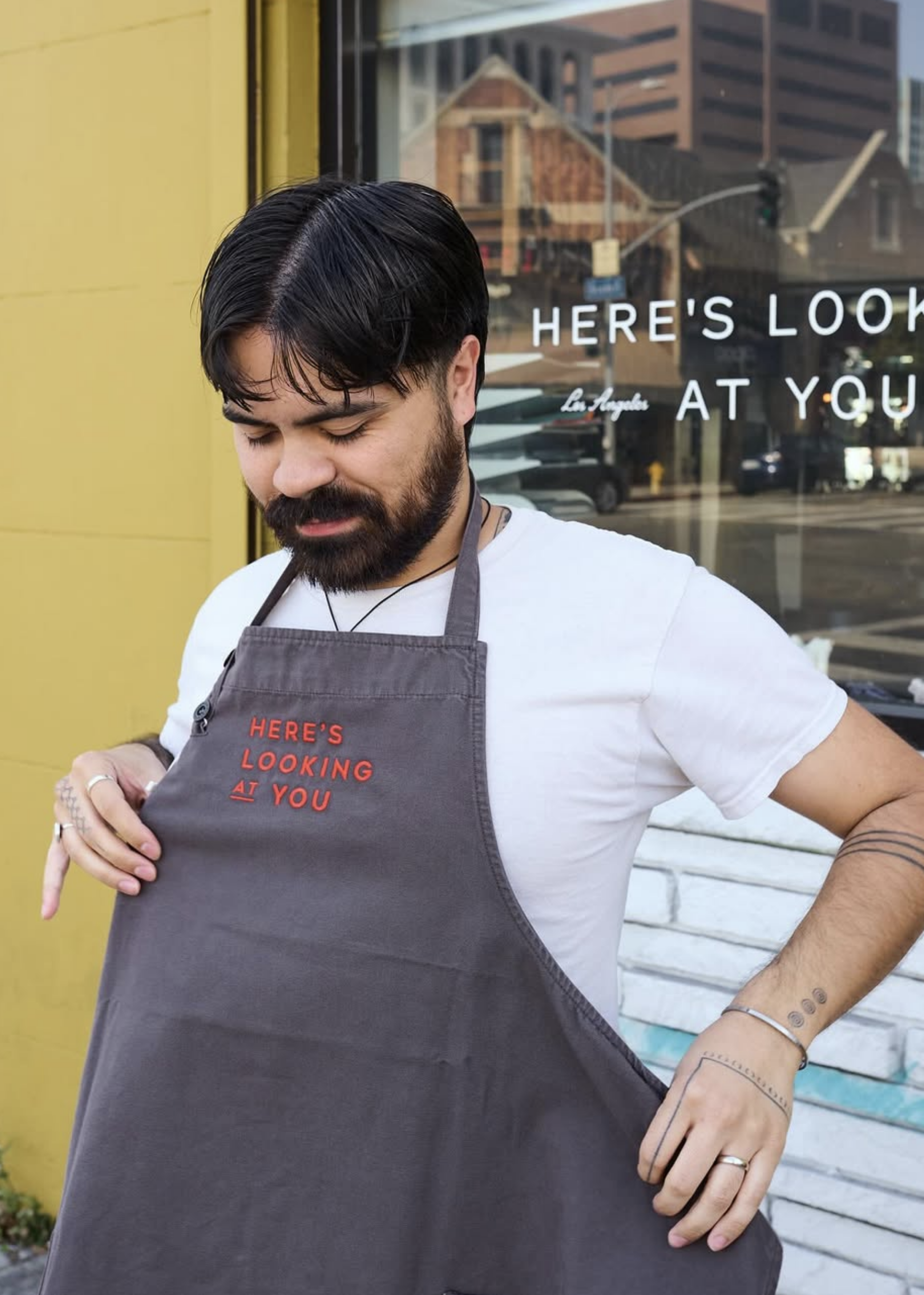 Here's Looking at You Bib Apron — Tundora Grey