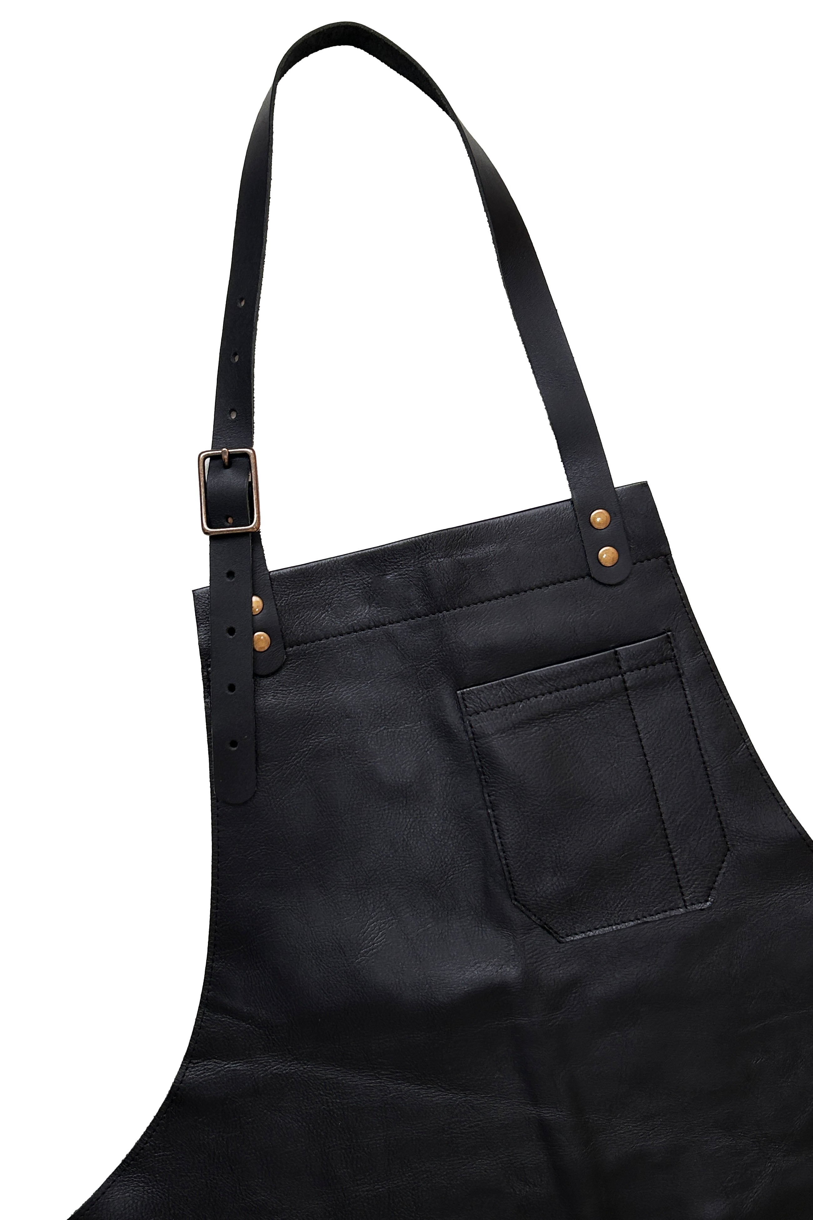 Alex Leather Bib Apron ⏤ Black | Rendall Co.